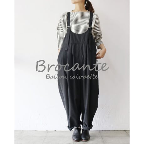 Brocante ブロカント　綿麻バックサテンバロンサロペット Ballon salopette #ベージュ、オリーブ、ブラック