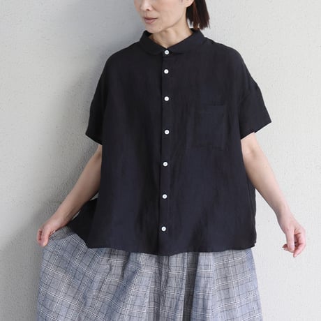**またまたまた再入荷** LinenYa リネンヤ　リネン丸襟ブラウス　#ブラック、ホワイト