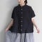 **またまたまた再入荷** LinenYa リネンヤ リネン丸襟半袖ブラウス #ブラック、ライトグレー、ホワイト 【送料無料】