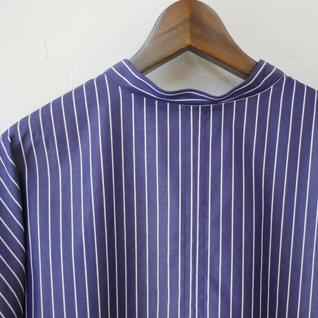 **またまたまた再入荷** LinenYa リネンヤ　コットンストライプヘンリーネックブラウス　#ネイビー、ホワイト