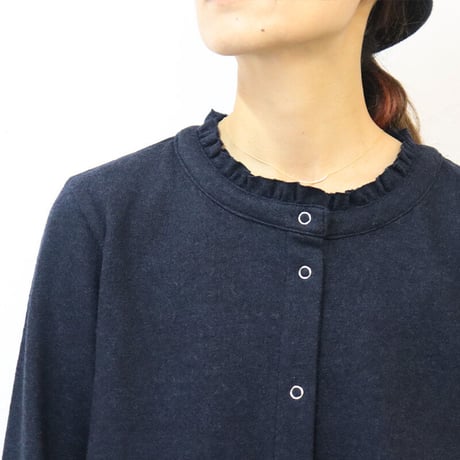 **再入荷** Linenya リネンヤ　ドットボタンフリルカーデ　#ネイビー、エンジ　【送料無料】