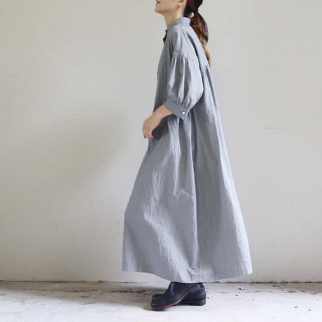 **またまたまた再生産分** LinenYa リネンヤ　コットンスタンドカラーワンピース　#ブラック、千鳥格子
