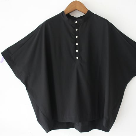 **またまたまた再入荷** Linenya リネンヤ　オーガニックコットンヘンリーネックブラウス　#ブラック　【送料無料】
