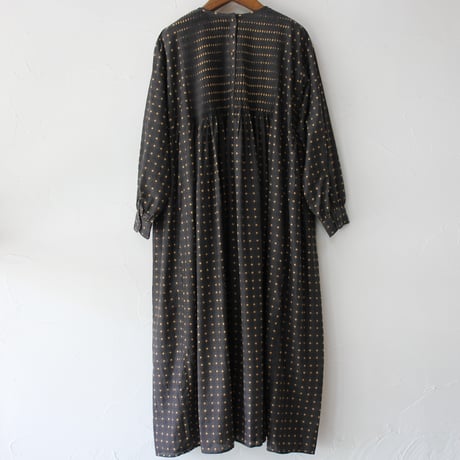 maison de soil メゾンドソイル　80sコットンコントラスト花柄クルーネックワンピース　#チャコール