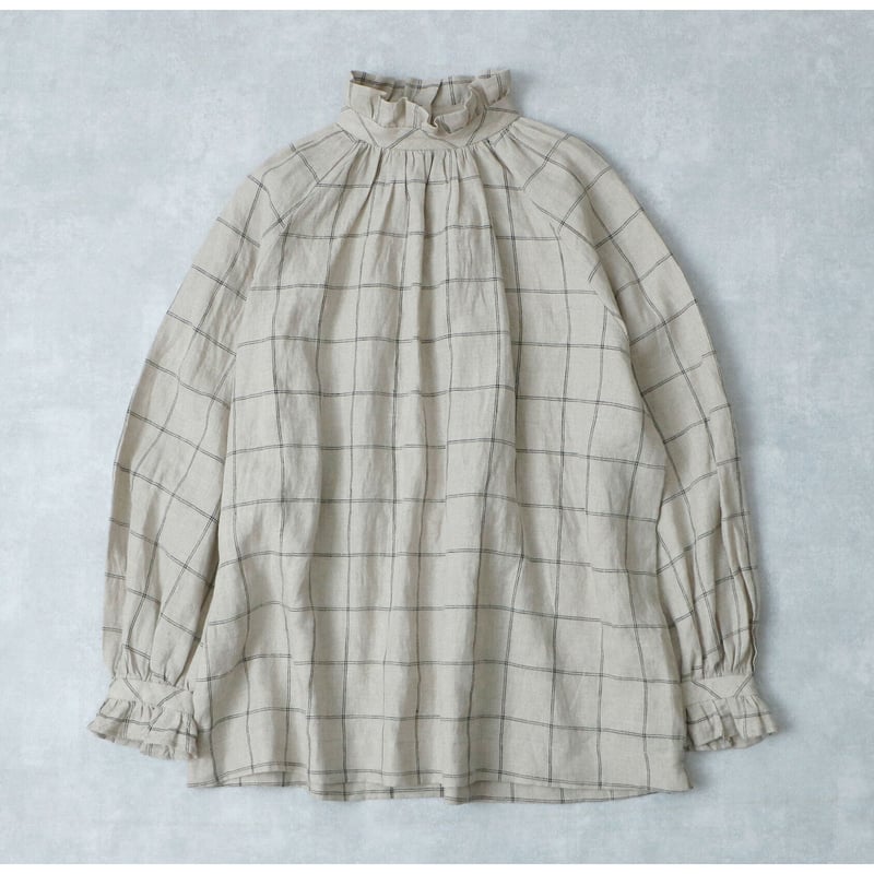 新品23100円MAGALI マガリ コットン リネン チェック フリルブラウス 新品23100円MAGALI マガリ コットン リネン チェック フリル