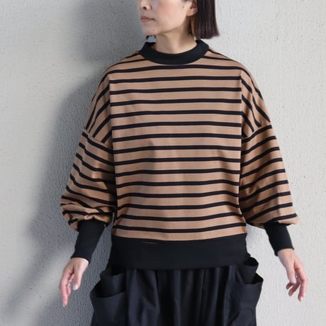 MAGALI マガリ　ハイゲージコットンバスクボーダーカットソー　#モカ×ブラック、アイボリー×ブラック