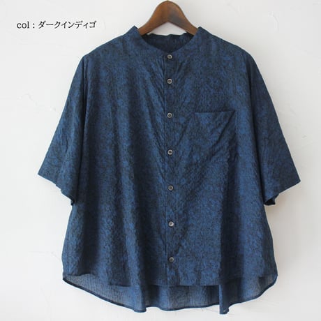 **またまた再入荷** Linenya リネンヤ　HOKKOH LIBERTY バンドカラー半袖シャツ　#インディゴ、ダークインディゴ　【送料無料】