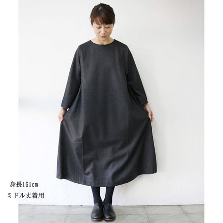 **再入荷** Linenya リネンヤ　ウール起毛サイドギャザーワンピース　#グレー　【送料無料】