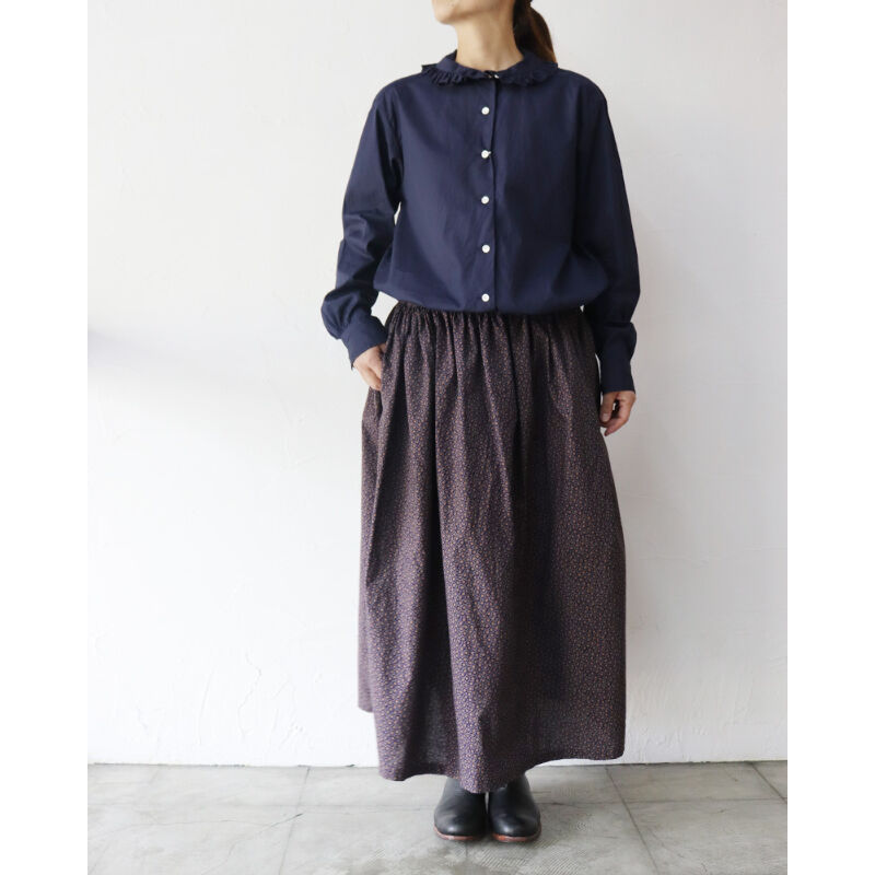 hirokoさま　ホームスパン homspun コットン　ギャザーブラウス ネイビーのみですが再入荷** homspun ホームスパン 100/2ブロード