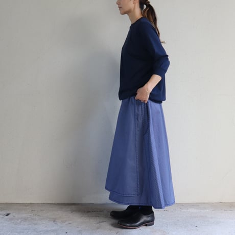 homspun ホームスパン　水玉プリントラップフレアスカート #ブラック、ブルー