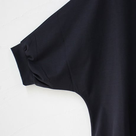 **またまた再入荷** Linenya リネンヤ　コットンシルク天竺5分袖ハイネックプルオーバー　#ブラック、ネイビー、オールドブルー、ベージュ