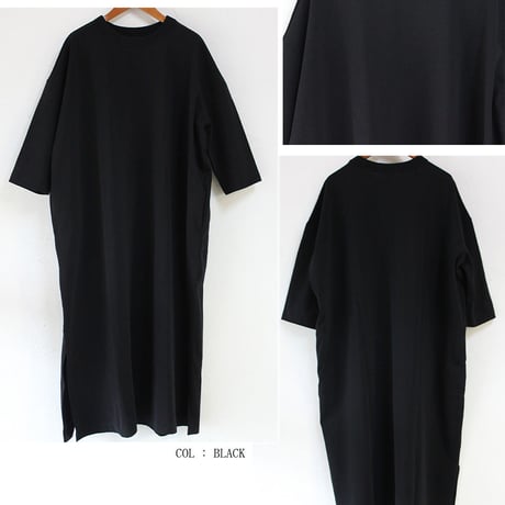 TRAVAIL MANUEL トラバイユマニュアル　度詰天竺7分袖ワンピース　#GRY、BLACK
