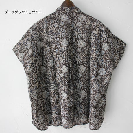 ARTE POVERA アルテポーヴェラ　インド草木染めハンドプリントスタンドフレンチシャツ