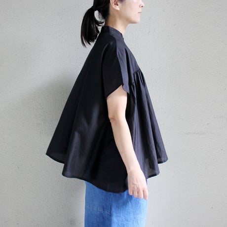 soil ソイル　コットンシルクバンドカラー半袖シャツ COTTON SILK BANDED COLLAR S/S SHIRT #black 【送料無料】