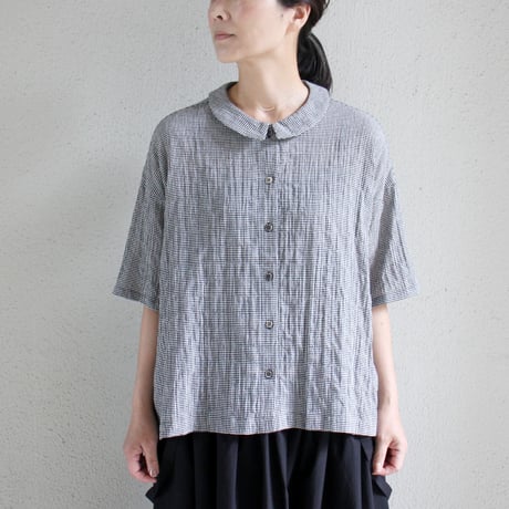 Linenya リネンヤ　コットンフラットカラー半袖ブラウス　#ギンガムチェック