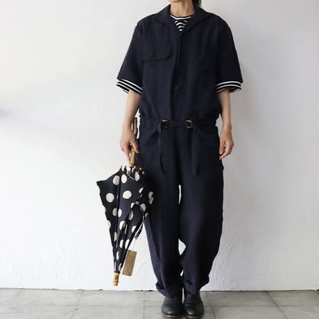 ASEEDONCLOUD アシードンクラウド　Mitsuyakusou Linen Crafter jumpsuit　#navy 　【送料無料】