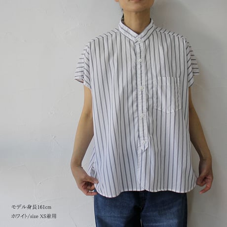 ARTE POVERA アルテポーヴェラ　タイプライターストライプフレンチスタンドシャツ　#白、ベージュ