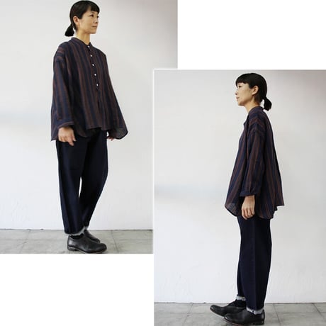ARTE POVERA アルテポーヴェラ　リネンストライプスタンドシャツ　#白、レンガ、ネイビー　【送料無料】