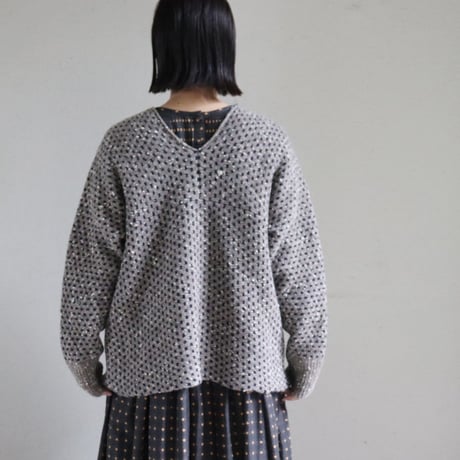 **再入荷**homspun ホームスパン　ナチュラルネップジャガードカーディガン　#ベージュ、ブラウン