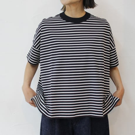 TRAVAIL MANUEL トラバイユマニュアル　ミディボーダースリットTシャツ　#ネイビー、サックス、イエロー