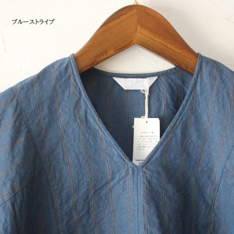 homspun ホームスパン　C/Lチェック＆ストライプパフスリーブブラウス　【送料無料】