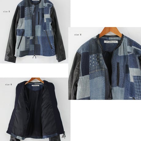 FUNSET OF ART ファンセットオブアート　インディゴRANRU刺し子xレザーシングルJK #indigo 【送料無料】