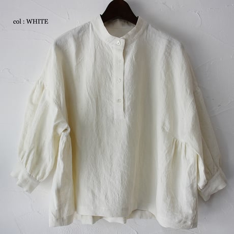 **またまたまた再入荷** LinenYa リネンヤ　リネンスタンドカラーブラウス　#ブラック、ベージュ、ネイビー、チャコール、ホワイト、グレー