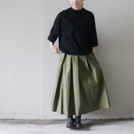 LinenYa リネンヤ　バックサテンワッシャータックスカート　#グリーン、ブラック