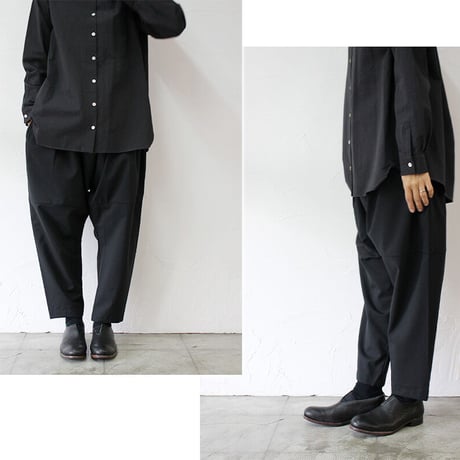 **またまたブラックのみですが再入荷** homspun ホームスパン　ウールトロピカルクロスギャザーパンツ　♯チャコール、ブラック　【送料無料】