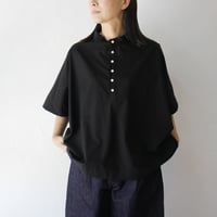 **またまた再入荷** Linenya リネンヤ　オーガニックコットンヘンリーネックブラウス　#ブラック　【送料無料】