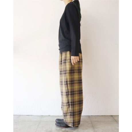 **またまた再入荷** homspun ホームスパン　ウールタータンギャザーパンツ　#ベージュｘサックス、チャコールグレーｘレッド