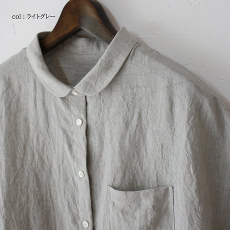 **またまたまた再入荷** LinenYa リネンヤ　リネン丸襟半袖ブラウス　#ブラック、ライトグレー、ホワイト　【送料無料】