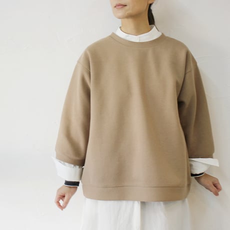 ARTE POVERA アルテポーヴェラ　刺し子風コットン天竺8分袖トレーナー　#スミクロ、ベージュ
