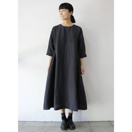 LinenYa リネンギャザーワンピース　#ネイビー、グレージュ　【送料無料】
