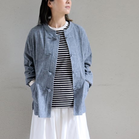 atelier naruse アトリエナルセ　コットンヘンプインディゴチャイナブラウス　cotton hemp indigo Chinese blouse