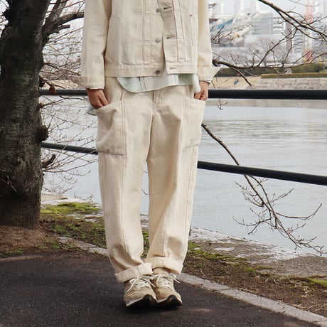 **再入荷** sasanqua by trees サザンカバイツリーズ　10ozカツラギデニムハイドシームトラウザー　#アイボリー、インディゴ　【送料無料】