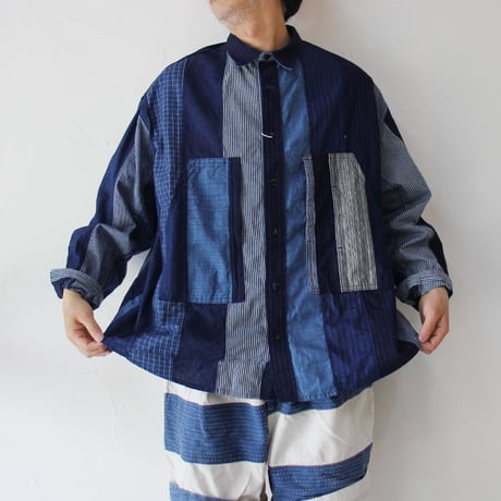 FUNSET OF ART ファンセットオブアート　インディゴパッチワークカバーシャツ　#インディゴ