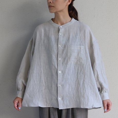 LinenYa リネンヤ　リネンバンドカラー長袖シャツ　#ホワイト、ライトグレー