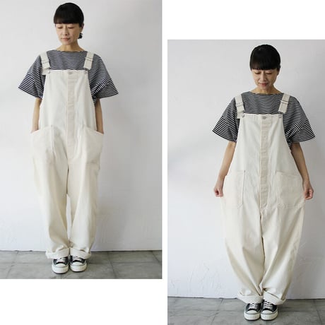 **再入荷** sasanqua by trees サザンカバイツリーズ　10ozカツラギデニムワークオール　#インディゴ、アイボリー
