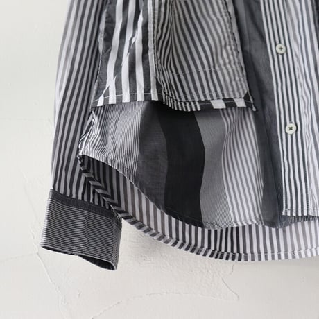 FUNSET OF ART ファンセットオブアート　ストライプパッチワークロガーシャツ  #ブルー、ブラック