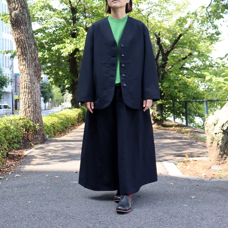 ENGINEERED GARMENTS　ノーカラー　ジャケット　ホームスパン　S homspun ホームスパン W/Lノーカラージャケット #ブラック 【送料無料
