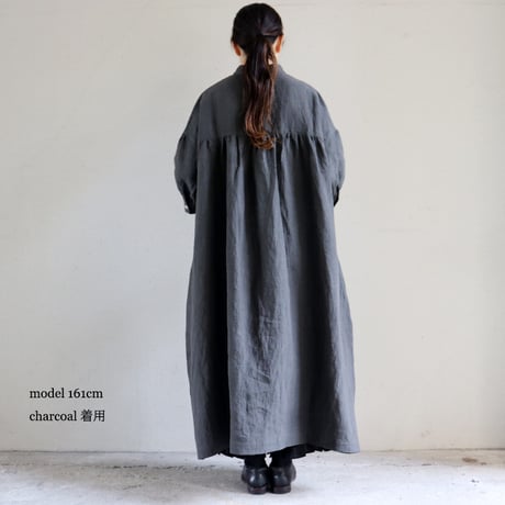 **またまたまた再入荷** LinenYa リネンヤ　リネンスタンドカラーワンピース　#ブラック、ネイビー、ベージュ、チャコール　【送料無料】