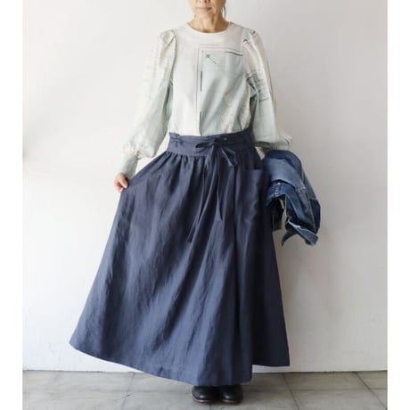 MAGALI マガリ　ベルガモリネン·ラップ風ギャザースカート　#ローズ、ネイビー