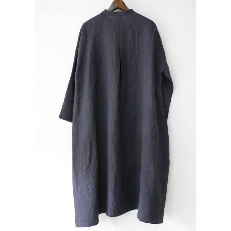 Linenya リネンヤ バンドカラーワンピース #ネイビー、ブラック Linenya リネンヤ バンドカラーワンピース #ネイビー、ブラック