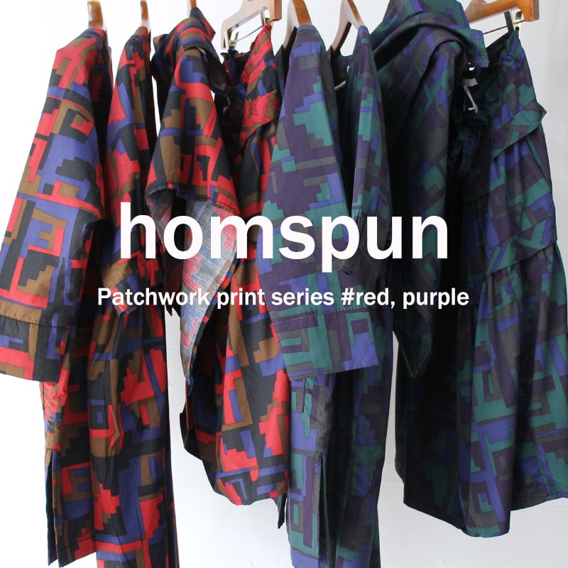 homspun ホームスパン パッチワークプリント七分袖ワンピース homspun ホームスパン パッチワークプリント七分袖ワンピース