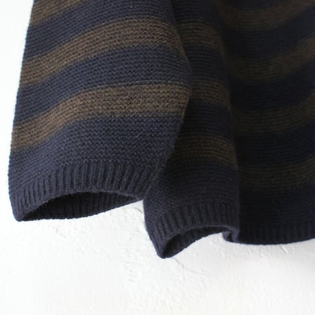 maomade マオメイド　エアーヤーンホールガーメントモックネックプルオーバー　#オフ白ｘネイビー、ネイビーｘブラウン