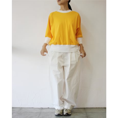 amne アンヌ　GIZA3/4crew　ギザコットン7分袖クルーネック　#イエロー、グリーン、ブラック