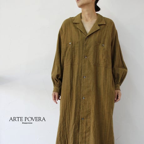 ARTE POVERA アルテポーヴェラ　コットンリネンへリンボン起毛オープンカラーワンピース　#キャラメル 【送料無料】