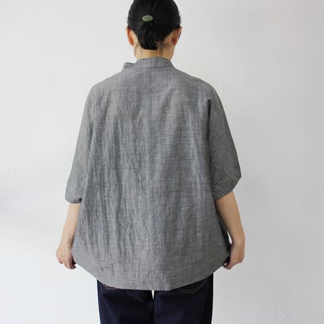 **再々入荷** Linenya リネンヤ　コットンリネンシャンブレーヘンリーネックブラウス　#ブルー、ネイビー　【送料無料】
