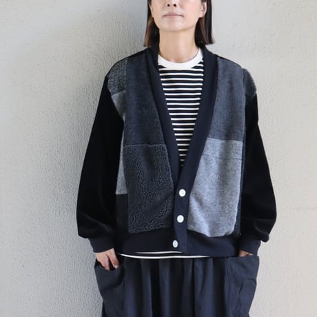 ARTE POVERA アルテポーヴェラ　ウールMIXパッチワークカーディガン　#ブラック